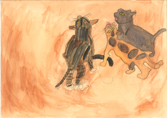 Three naughty cats up to no good