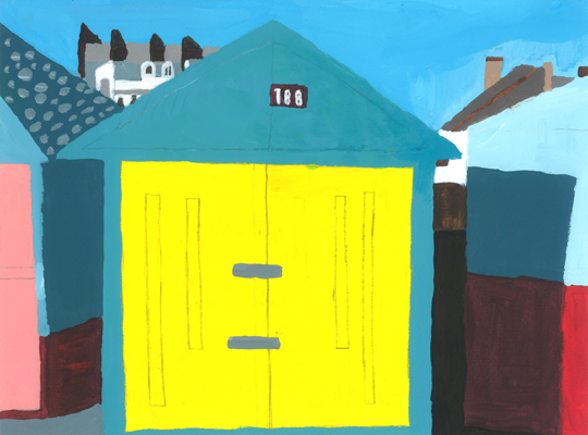 Yellow Beach Hut along Brighton seafront